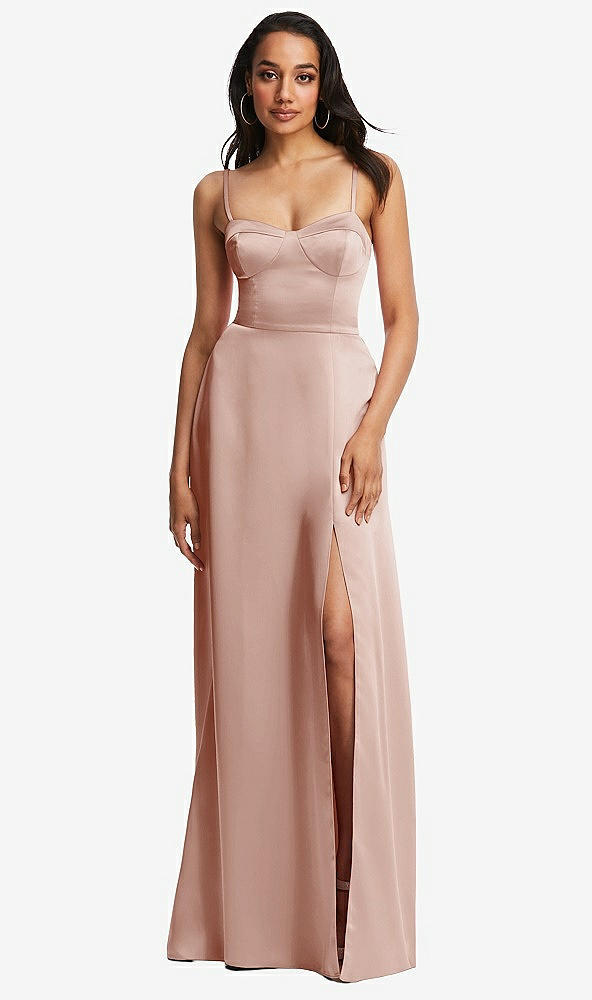 Front View - Toasted Sugar Bustier A-Line Maxi Dress with Adjustable Spaghetti Straps