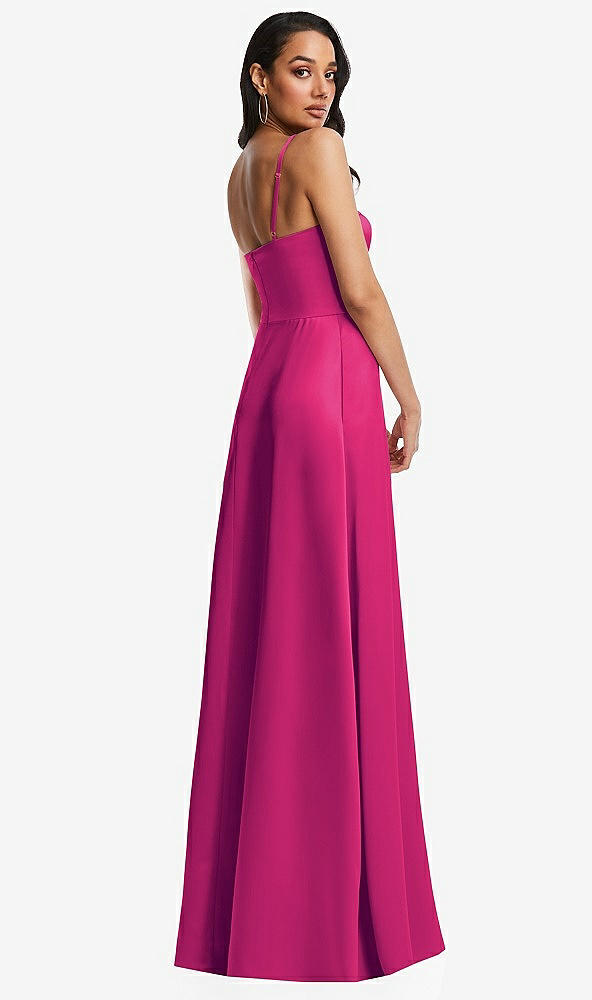 Back View - Think Pink Bustier A-Line Maxi Dress with Adjustable Spaghetti Straps
