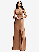Alt View 1 Thumbnail - Toffee Bustier A-Line Maxi Dress with Adjustable Spaghetti Straps