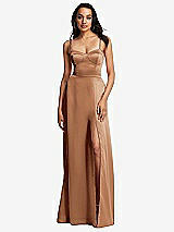 Front View Thumbnail - Toffee Bustier A-Line Maxi Dress with Adjustable Spaghetti Straps
