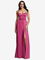 Front View Thumbnail - Tea Rose Bustier A-Line Maxi Dress with Adjustable Spaghetti Straps