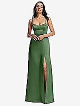 Alt View 1 Thumbnail - Vineyard Green Bustier A-Line Maxi Dress with Adjustable Spaghetti Straps