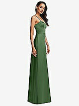 Side View Thumbnail - Vineyard Green Bustier A-Line Maxi Dress with Adjustable Spaghetti Straps