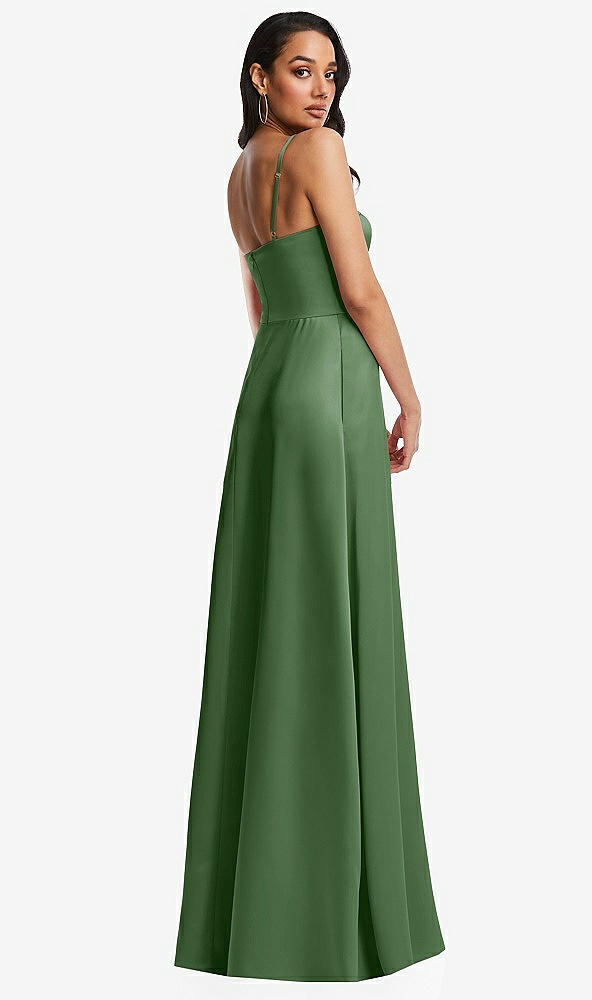 Back View - Vineyard Green Bustier A-Line Maxi Dress with Adjustable Spaghetti Straps