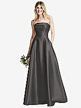 Alt View 1 Thumbnail - Caviar Gray Strapless Bias Cuff Bodice Satin Gown with Pockets