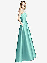 Side View Thumbnail - Coastal Strapless Bias Cuff Bodice Satin Gown with Pockets