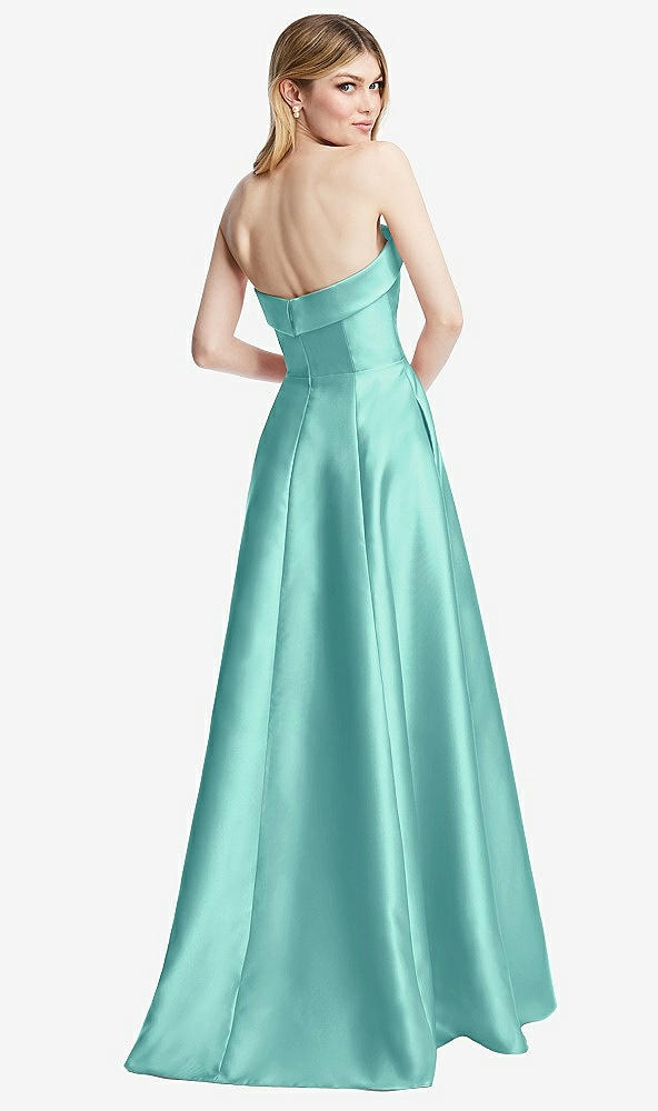 Back View - Coastal Strapless Bias Cuff Bodice Satin Gown with Pockets