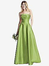 Alt View 1 Thumbnail - Mojito Strapless Bias Cuff Bodice Satin Gown with Pockets