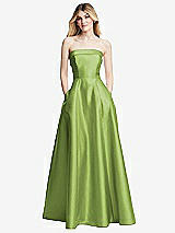 Front View Thumbnail - Mojito Strapless Bias Cuff Bodice Satin Gown with Pockets