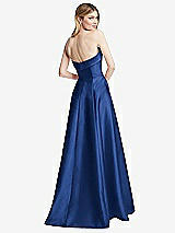 Rear View Thumbnail - Classic Blue Strapless Bias Cuff Bodice Satin Gown with Pockets