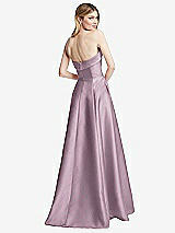 Rear View Thumbnail - Suede Rose Strapless Bias Cuff Bodice Satin Gown with Pockets