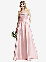 Alt View 1 Thumbnail - Ballet Pink Strapless Bias Cuff Bodice Satin Gown with Pockets