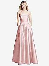 Front View Thumbnail - Ballet Pink Strapless Bias Cuff Bodice Satin Gown with Pockets