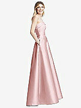 Side View Thumbnail - Ballet Pink Strapless Bias Cuff Bodice Satin Gown with Pockets