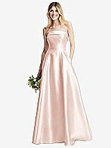 Alt View 1 Thumbnail - Blush Strapless Bias Cuff Bodice Satin Gown with Pockets