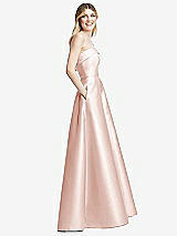 Side View Thumbnail - Blush Strapless Bias Cuff Bodice Satin Gown with Pockets