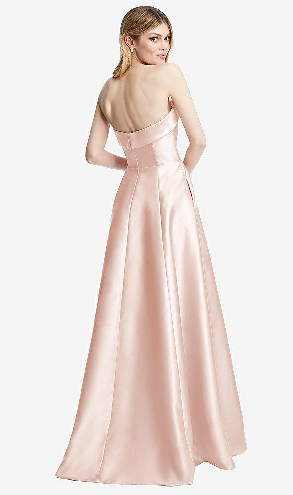 Back View - Blush Strapless Bias Cuff Bodice Satin Gown with Pockets