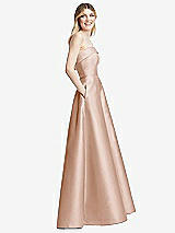 Side View Thumbnail - Cameo Strapless Bias Cuff Bodice Satin Gown with Pockets