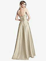 Rear View Thumbnail - Champagne Strapless Bias Cuff Bodice Satin Gown with Pockets