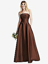 Alt View 1 Thumbnail - Cognac Strapless Bias Cuff Bodice Satin Gown with Pockets