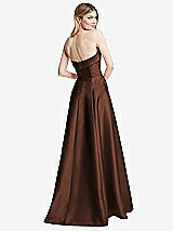 Rear View Thumbnail - Cognac Strapless Bias Cuff Bodice Satin Gown with Pockets