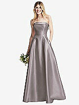 Alt View 1 Thumbnail - Cashmere Gray Strapless Bias Cuff Bodice Satin Gown with Pockets