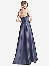 Rear View Thumbnail - French Blue Strapless Bias Cuff Bodice Satin Gown with Pockets