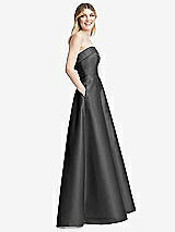 Side View Thumbnail - Gunmetal Strapless Bias Cuff Bodice Satin Gown with Pockets