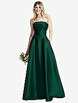 Alt View 1 Thumbnail - Hunter Green Strapless Bias Cuff Bodice Satin Gown with Pockets