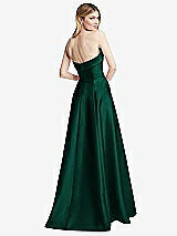Rear View Thumbnail - Hunter Green Strapless Bias Cuff Bodice Satin Gown with Pockets