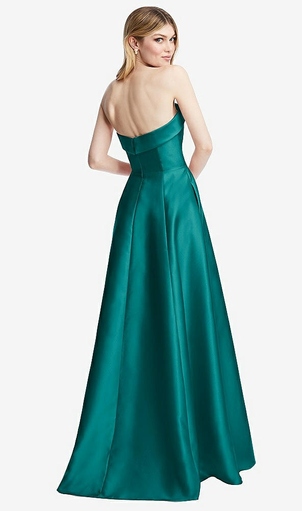 Back View - Jade Strapless Bias Cuff Bodice Satin Gown with Pockets