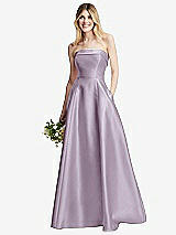 Alt View 1 Thumbnail - Lilac Haze Strapless Bias Cuff Bodice Satin Gown with Pockets