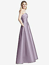 Side View Thumbnail - Lilac Haze Strapless Bias Cuff Bodice Satin Gown with Pockets