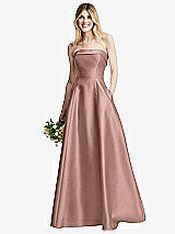Alt View 1 Thumbnail - Neu Nude Strapless Bias Cuff Bodice Satin Gown with Pockets