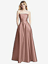 Front View Thumbnail - Neu Nude Strapless Bias Cuff Bodice Satin Gown with Pockets