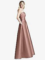 Side View Thumbnail - Neu Nude Strapless Bias Cuff Bodice Satin Gown with Pockets