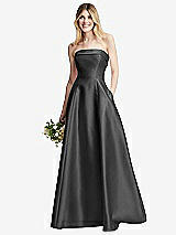 Alt View 1 Thumbnail - Pewter Strapless Bias Cuff Bodice Satin Gown with Pockets