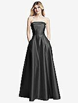 Front View Thumbnail - Pewter Strapless Bias Cuff Bodice Satin Gown with Pockets