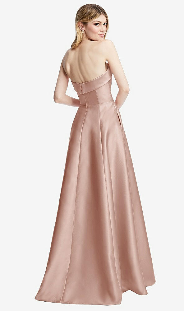 Back View - Toasted Sugar Strapless Bias Cuff Bodice Satin Gown with Pockets