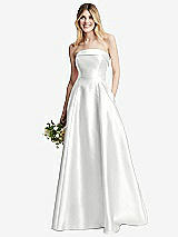 Alt View 1 Thumbnail - White Strapless Bias Cuff Bodice Satin Gown with Pockets