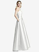 Side View Thumbnail - White Strapless Bias Cuff Bodice Satin Gown with Pockets