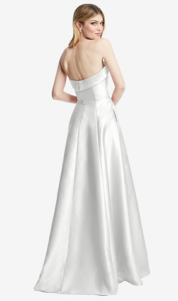 Back View - White Strapless Bias Cuff Bodice Satin Gown with Pockets