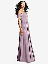 Side View Thumbnail - Suede Rose Off-the-Shoulder Pleated Cap Sleeve A-line Maxi Dress