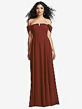 Front View Thumbnail - Auburn Moon Off-the-Shoulder Pleated Cap Sleeve A-line Maxi Dress
