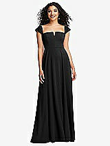 Alt View 1 Thumbnail - Black Off-the-Shoulder Pleated Cap Sleeve A-line Maxi Dress