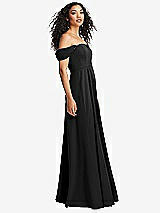 Side View Thumbnail - Black Off-the-Shoulder Pleated Cap Sleeve A-line Maxi Dress