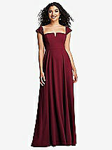 Alt View 1 Thumbnail - Burgundy Off-the-Shoulder Pleated Cap Sleeve A-line Maxi Dress