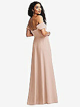 Rear View Thumbnail - Cameo Off-the-Shoulder Pleated Cap Sleeve A-line Maxi Dress