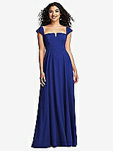 Alt View 1 Thumbnail - Cobalt Blue Off-the-Shoulder Pleated Cap Sleeve A-line Maxi Dress