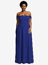 Alt View 2 Thumbnail - Cobalt Blue Off-the-Shoulder Pleated Cap Sleeve A-line Maxi Dress